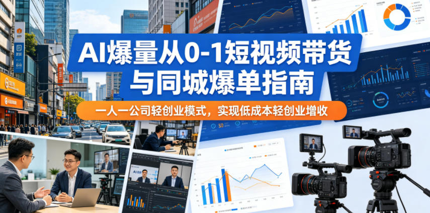 AI爆量从0-1短视频带货与同城爆单指南，一人一公司轻创业模式，实现低成本轻创业增收-蓝海云网创