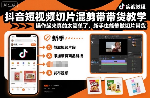 抖音短视频切片混剪带货教学，操作起来真的太简单了，新手也能做切片带货-蓝海云网创