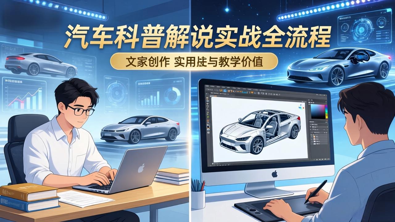 抖音汽车科普解说实战：文案+动画+画面处理+去水印全流程，打造专业汽车科普视频-蓝海云网创