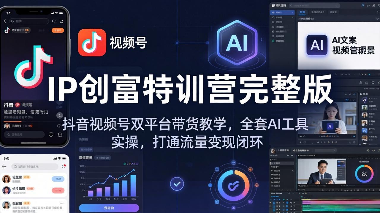 IP创富特训营完整版：抖音视频号双平台带货教学，全套AI工具实操，打通流量变现闭环-蓝海云网创