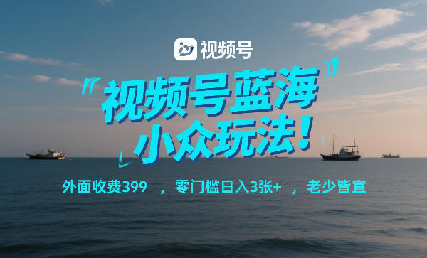 视频号蓝海小众玩法！外面收费399，零门槛日入3张+，老少皆宜-蓝海云网创