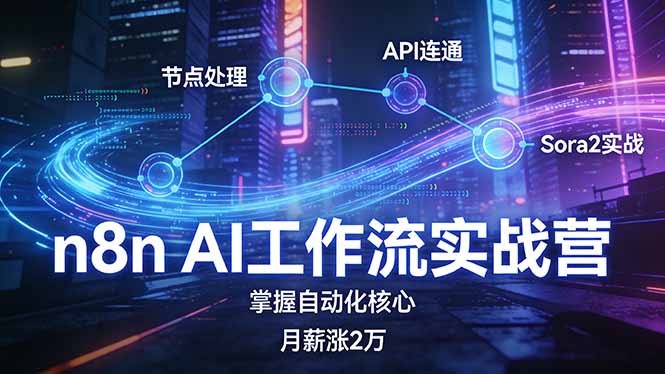n8n AI工作流实战营，节点处理+API连通+Sora2实战，掌握自动化核心月薪涨2万-蓝海云网创