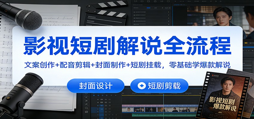 影视短剧解说全流程：文案创作+配音剪辑+封面制作+短剧挂载，零基础学爆款解说-蓝海云网创