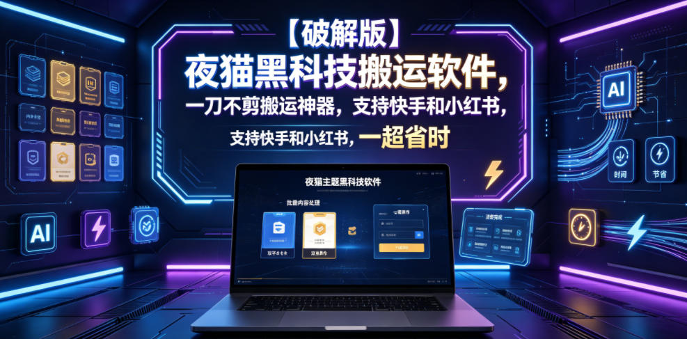 【破解版】夜猫黑科技搬运软件，一刀不剪搬运神器，支持快手和小红书，一键搬运超省时！-蓝海云网创