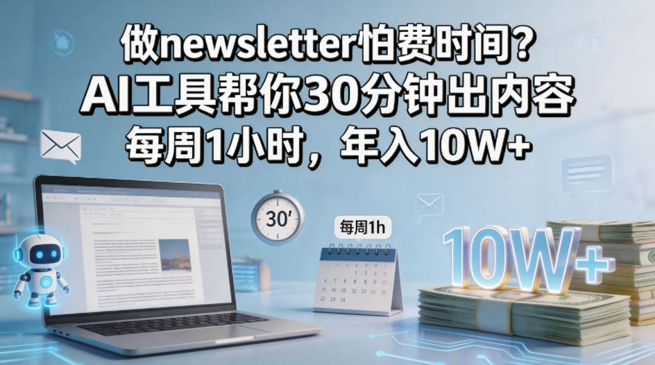 做newsletter怕费时间？AI工具帮你30分钟出内容，每周1小时，年入10W+！【原创双语字幕】-蓝海云网创
