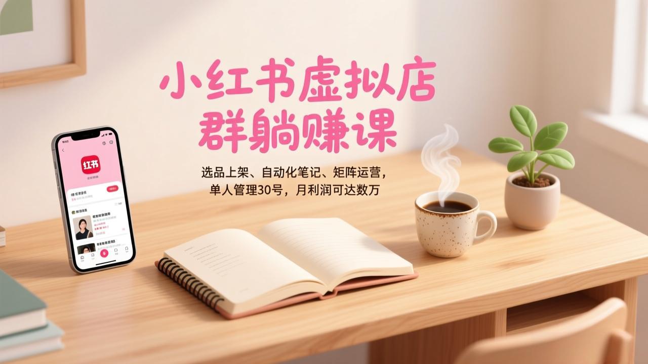 小红书虚拟店群躺赚课，选品上架、自动化笔记、矩阵运营，单人管理30号，月利润可达数万-蓝海云网创