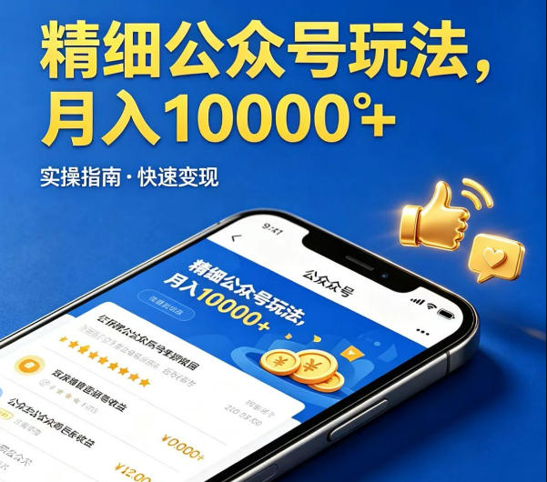 精细化公众号玩法，我们给你提供文章，你来负责发布，收益可观，月入1W+【揭秘】-蓝海云网创