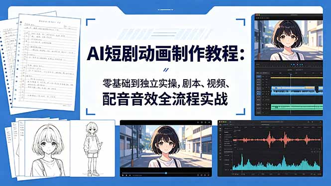 AI短剧动画制作教程：零基础到独立实操，剧本、视频、配音音效全流程实战-蓝海云网创