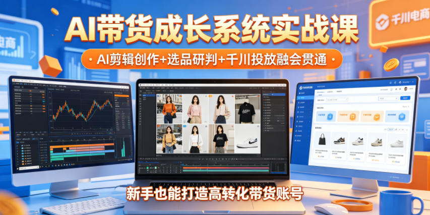 AI带货成长系统实战课，AI剪辑创作+选品研判+千川投放融会贯通，新手也能打造高转化带货账号(更新2026年)-蓝海云网创