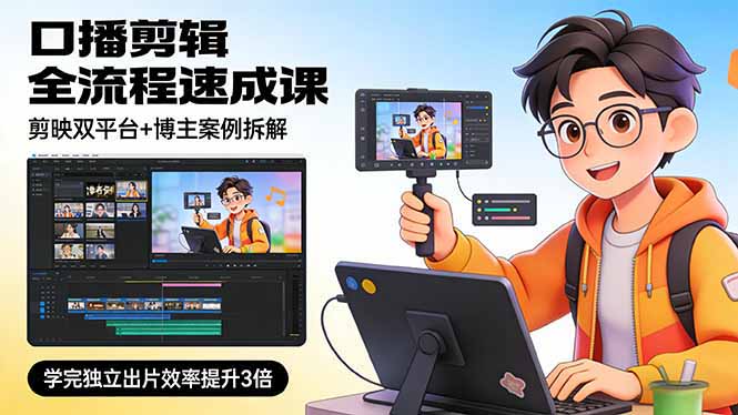 口播剪辑全流程速成课，剪映双平台+博主案例拆解，学完独立出片效率提升3倍-蓝海云网创