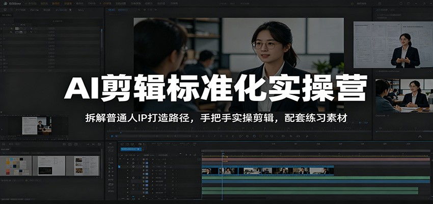 AI剪辑标准化实操营：拆解普通人IP打造路径，手把手实操剪辑，配套练习素材-蓝海云网创