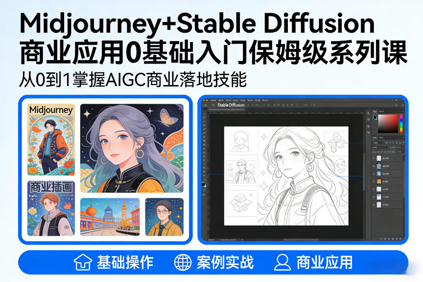 AIGC商业应用Midjourney+Stable Diffusion教程，0基础入门保姆级系列课-蓝海云网创