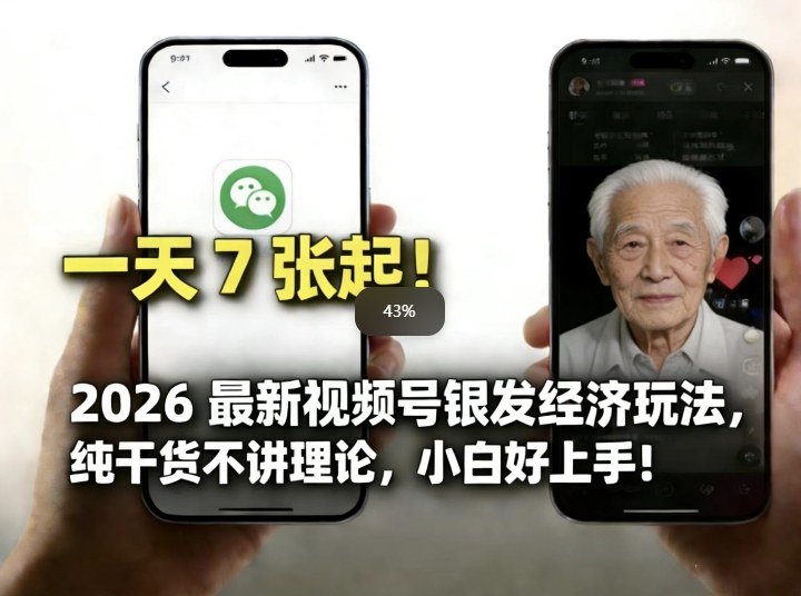 2026最新视频号银发经济玩法，轻松每天7张起，小白也可做-蓝海云网创