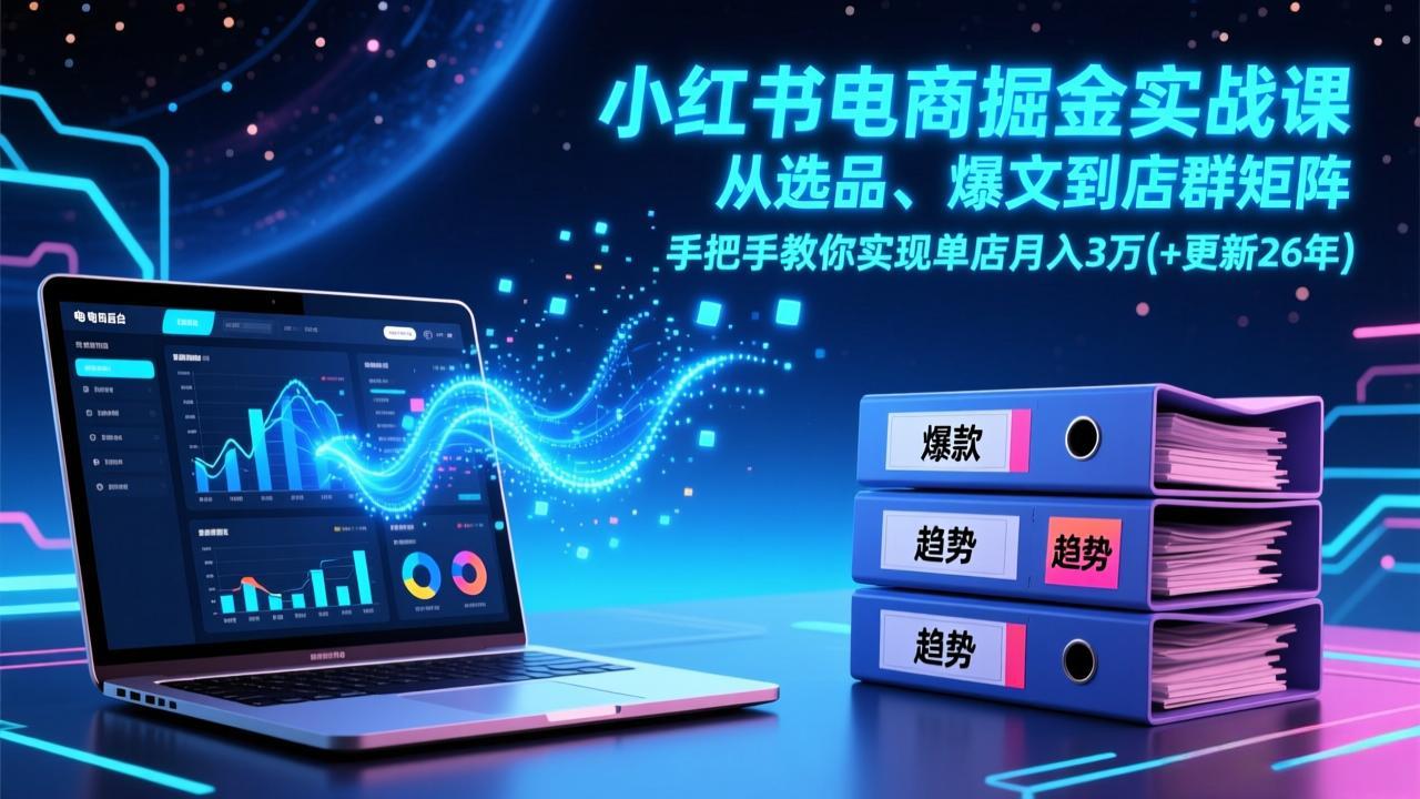 小红书电商掘金实战课，从选品、爆文到店群矩阵，手把手教你实现单店月入3万+(更新26年-蓝海云网创