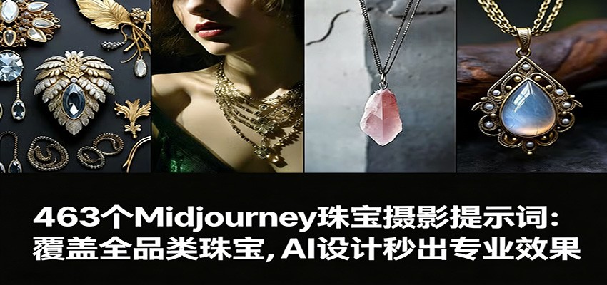 463个Midjourney珠宝摄影提示词：覆盖全品类珠宝，AI设计秒出专业效果-蓝海云网创