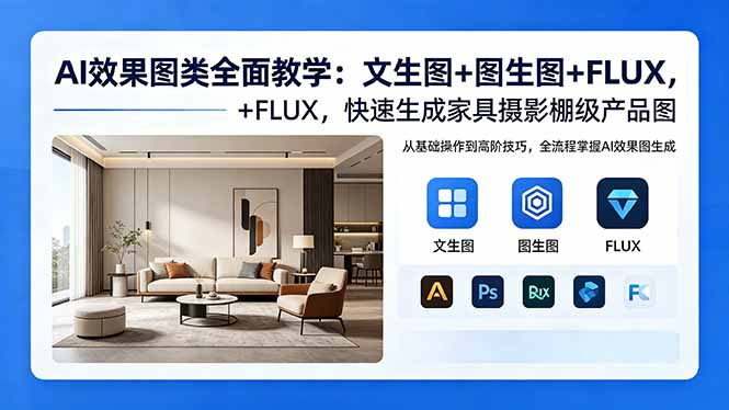 AI效果图类全面教学：文生图+图生图+FLUX，快速生成家具摄影棚级产品图-蓝海云网创