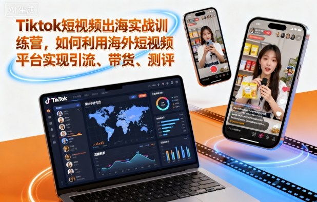 Tiktok短视频出海实战训练营,如何利用海外短视频平台实现引流、带货、测评-蓝海云网创