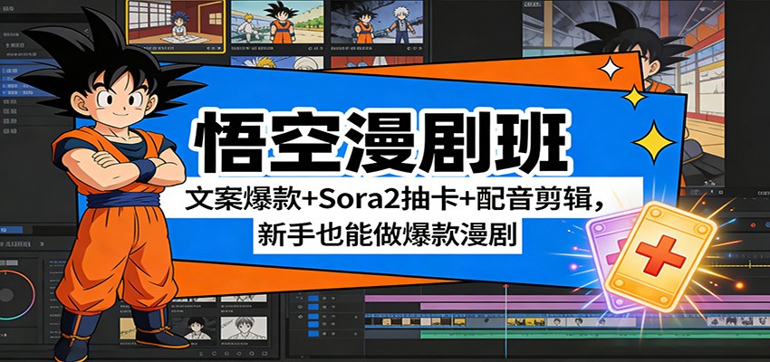 悟空漫剧班：文案爆款+Sora2抽卡+配音剪辑，新手也能做爆款漫剧-蓝海云网创