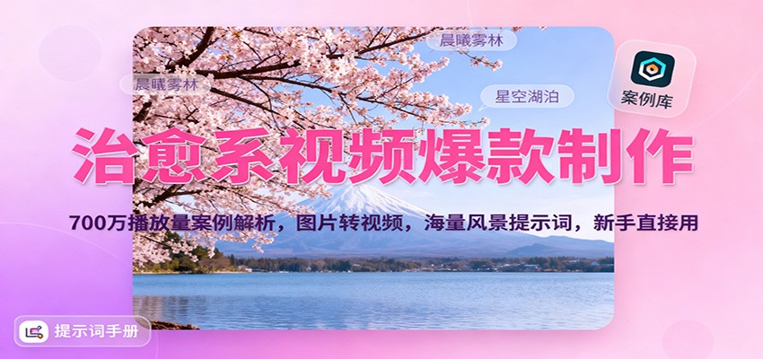 治愈系视频爆款制作，700万播放量案例解析，图片转视频，海量风景提示词，新手直接用-蓝海云网创