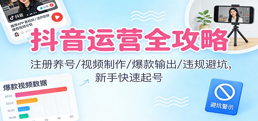 抖音运营全攻略：注册养号/视频制作/爆款输出/违规避坑，新手快速起号-蓝海云网创