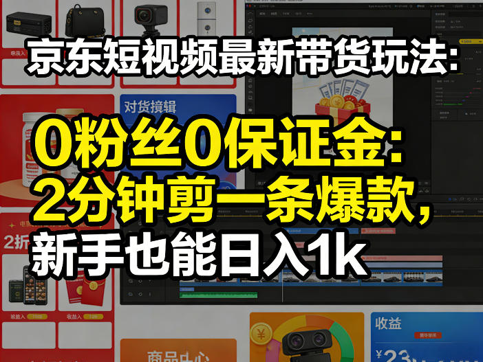 京东短视频最新带货玩法，0粉丝0保证金，2分钟剪一条爆款，新手也能日入1k+【揭秘】-蓝海云网创