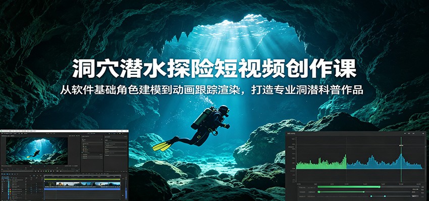 洞穴潜水探险短视频创作课：从软件基础角色建模到动画跟踪渲染，打造专业洞潜科普作品-蓝海云网创