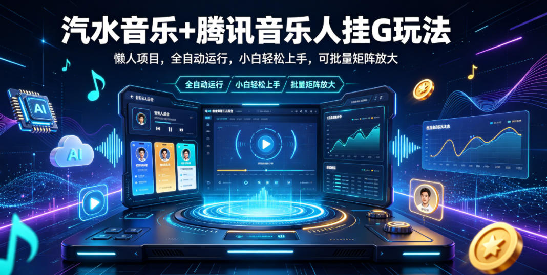 汽水音乐+腾讯音乐人挂G玩法，懒人项目，全自动运行，小白轻松上手，可批量矩阵放大【揭秘】-蓝海云网创