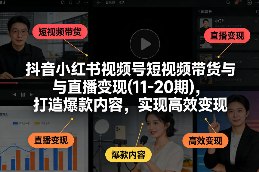 抖音小红书视频号短视频带货与直播变现(10-21期)，打造爆款内容，实现高效变现(更新05月08日)-蓝海云网创