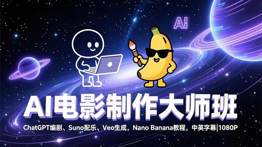 AI电影制作大师班：ChatGPT编剧、Suno配乐、Veo生成，Nano Banana教程，中英字幕|1080P-蓝海云网创
