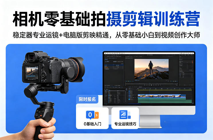 相机零基础拍摄剪辑训练营：稳定器专业运镜+电脑版剪映精通，从零基础小白到视频创作大师-蓝海云网创