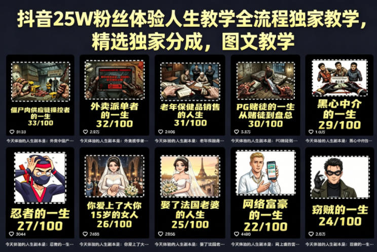 抖音25W粉丝体验人生教学全流程独家教学，精选独家分成，图文教学-蓝海云网创