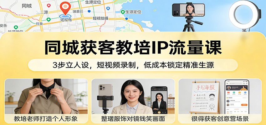 同城获客教培IP流量课：3步立人设，短视频录制，低成本锁定精准生源-蓝海云网创