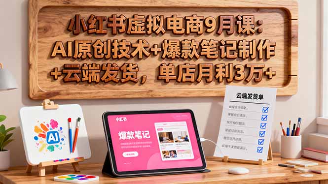 小红书虚拟电商9月课：AI原创技术+爆款笔记制作+云端发货，单店月利3万+-蓝海云网创