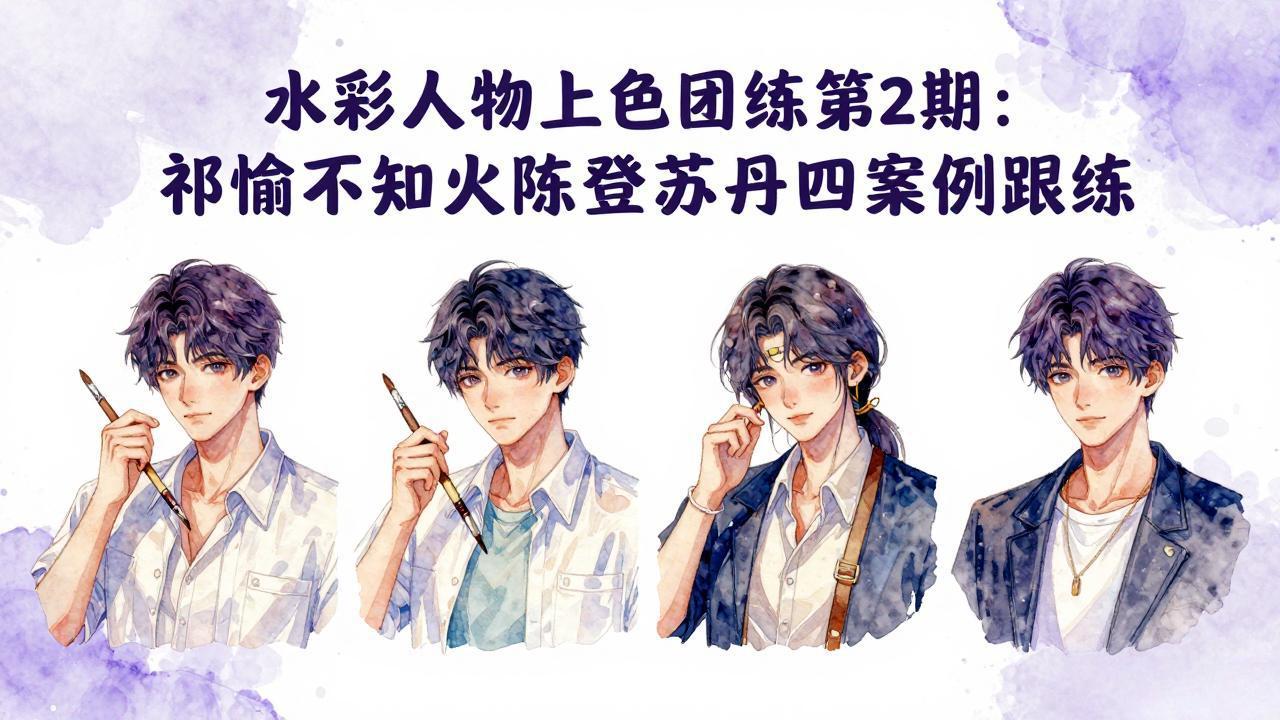 水彩人物上色团练第2期：祁煜不知火陈登苏丹四案例跟练，手把手提升绘画能力-蓝海云网创
