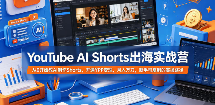 YouTube AI Shorts出海实战营，从0开始教AI制作Shorts，开通YPP变现，月入万刀，新手可复制的实操路径-蓝海云网创