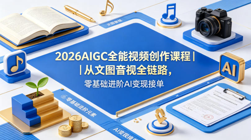 2026AIGC全能视频创作课程｜从文图音视全链路，零基础进阶AI变现接单-蓝海云网创