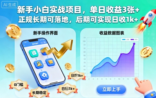 新手小白实战项目，单日收益3张+，正规长期可落地，后期可实现日收1k+【揭秘】-蓝海云网创