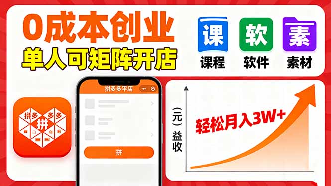 拼多多虚拟电商，0成本，单人可矩阵开店，轻松月入3W+-蓝海云网创