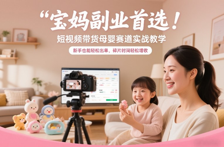 宝妈副业首选！短视频带货母婴赛道实战教学，新手也能轻松出单，碎片时间轻松增收-蓝海云网创