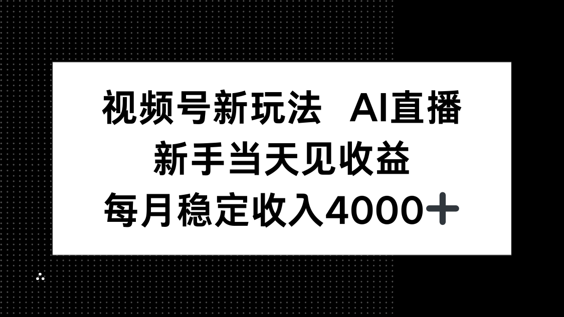 视频号新玩法AI直播，新手小白当天见收益，月入4000+-蓝海云网创