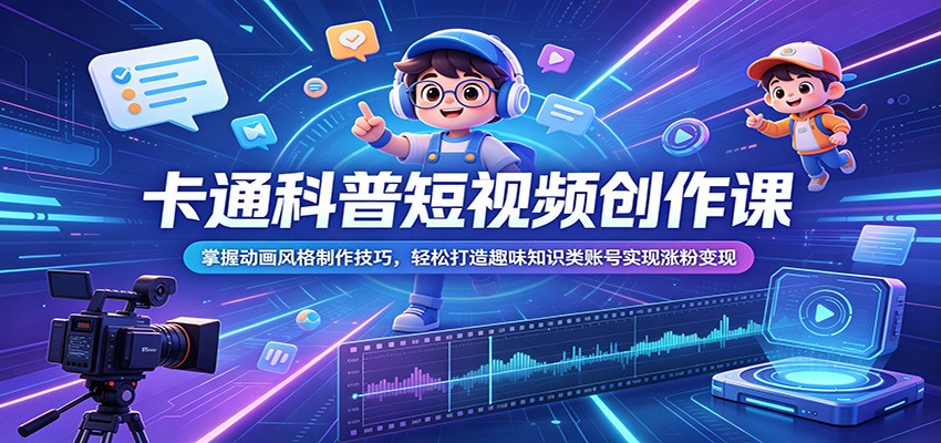 卡通科普短视频创作课：掌握动画风格制作技巧，轻松打造趣味知识类账号实现涨粉变现-蓝海云网创