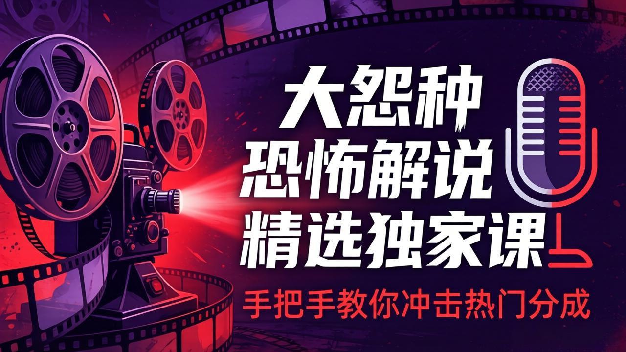 大怨种恐怖解说精选独家课：电影下载+文案配音+片头封面，手把手教你冲击热门分成-蓝海云网创