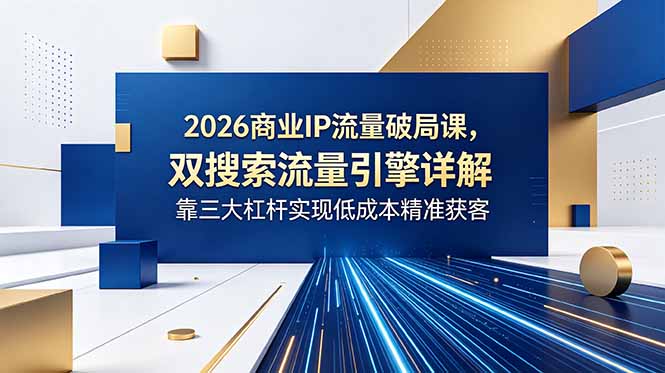 2026商业IP流量破局课，双搜索流量引擎详解，靠三大杠杆实现低成本精准获客-蓝海云网创