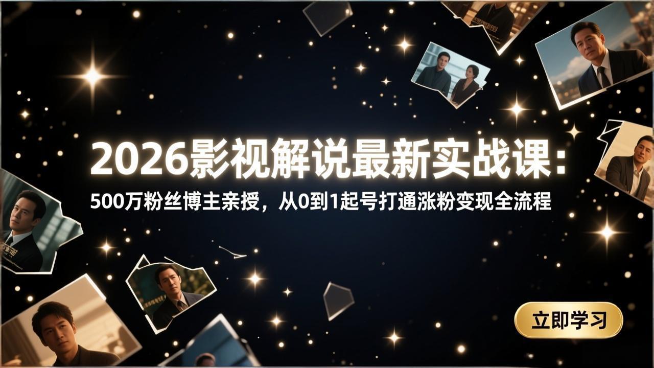 2026影视解说最新实战课：500万粉丝博主亲授，从0到1起号打通涨粉变现全流程-蓝海云网创