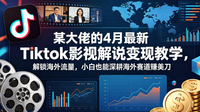 某大佬的4月最新Tiktok影视解说变现教学，解锁海外流量，小白也能深耕海外赛道賺美刀-蓝海云网创