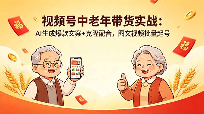 视频号中老年带货实战：AI生成爆款文案+克隆配音，图文视频批量起号-蓝海云网创