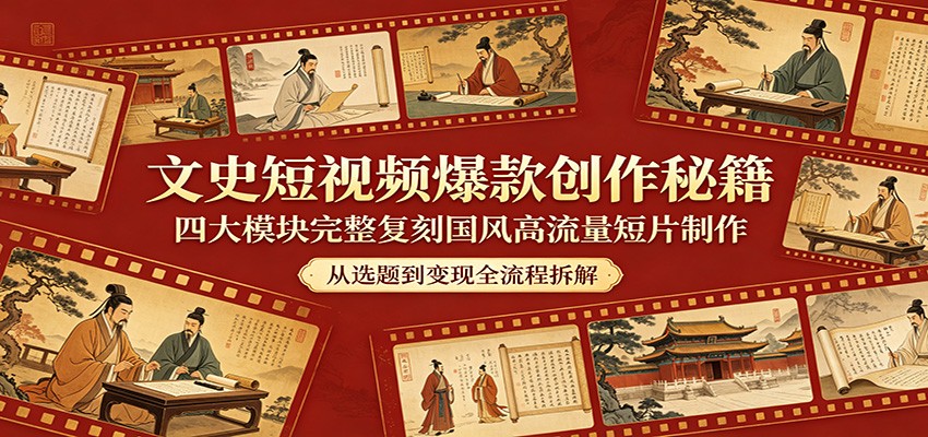 文史短视频爆款创作秘籍：四大模块完整复刻国风高流量短片制作-蓝海云网创
