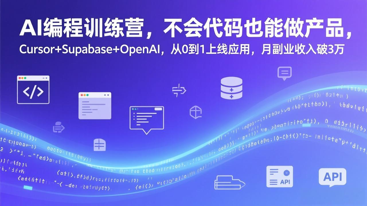 AI编程训练营，不会代码也能做产品，Cursor+Supabase+OpenAI，从0到1上线应用，月副业收入破3万-蓝海云网创