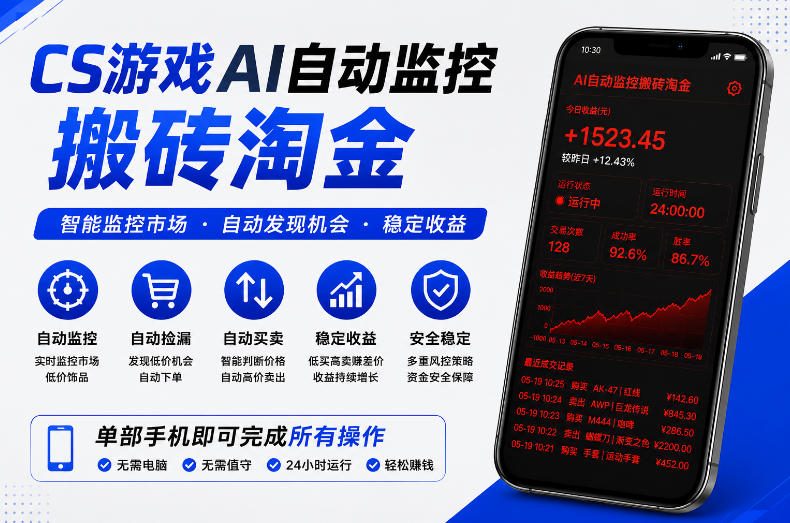 CS游戏AI自动监控搬砖淘金，稳定运行多年，支持任何形式验证，日入300+【揭秘】-蓝海云网创