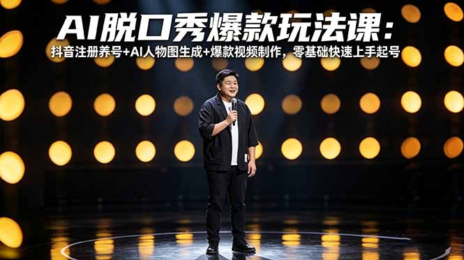 AI脱口秀爆款玩法课：抖音注册养号+AI人物图生成+爆款视频制作，零基础快速上手起号-蓝海云网创